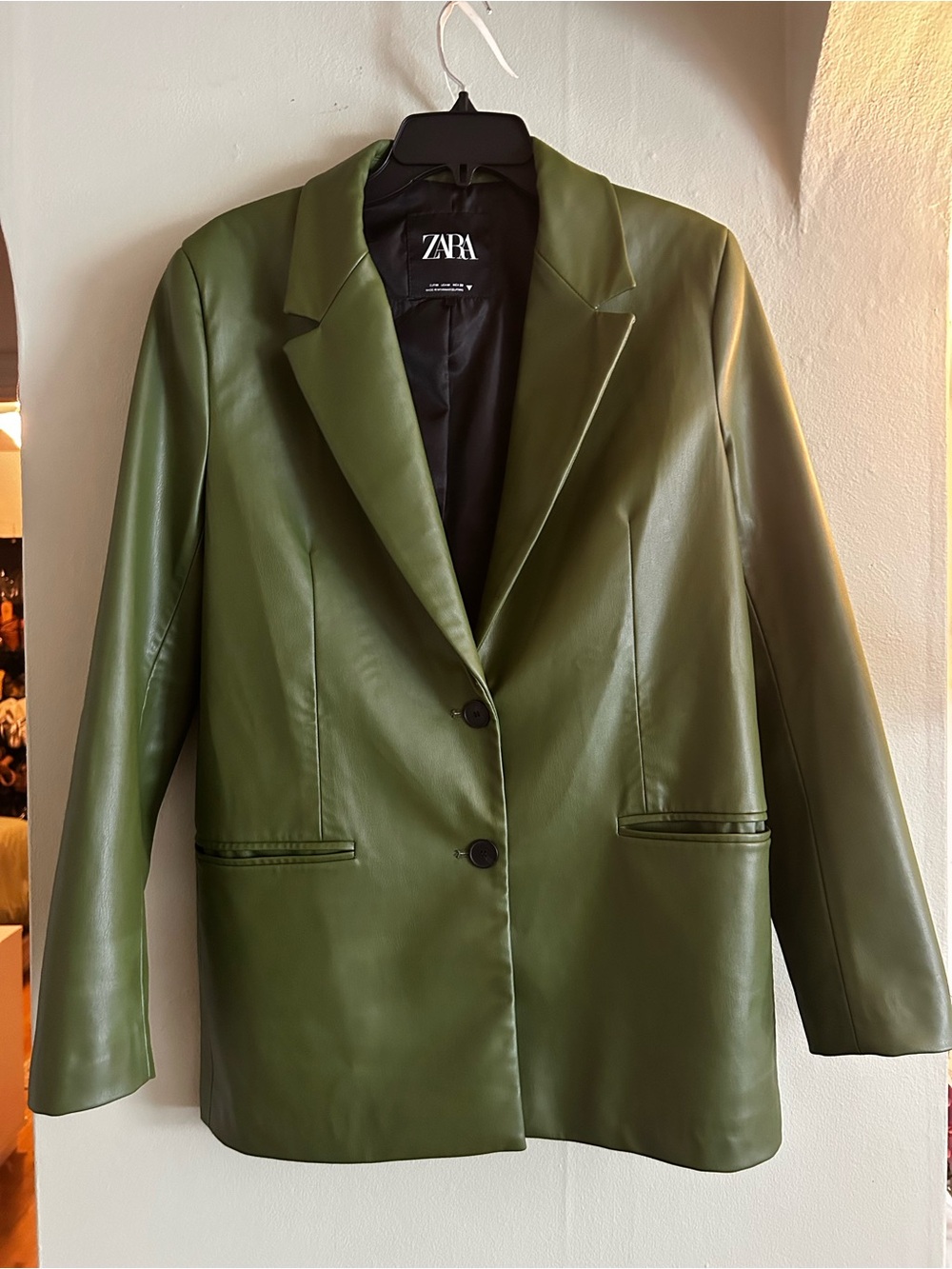 ZARA Olive Green Faux Leather Blazer Jacket